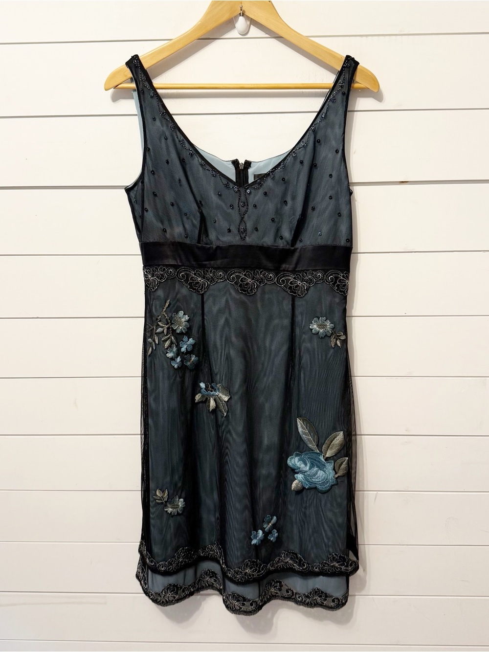 Adrianna Papell Beaded floral fairygoth embroidered cocktail Y2K dress Size 10
